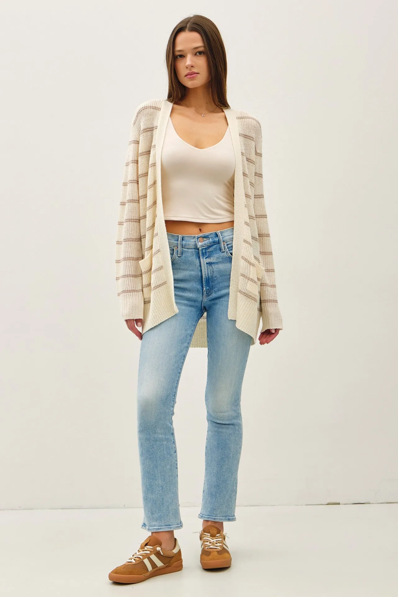 Cream Fine Knit Striped Open Cardigan sold by Pinkblush product image thumbnail 3