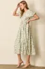 Sage Printed Square Neck Bubble Sleeve Maxi Dress sold by Pinkblush