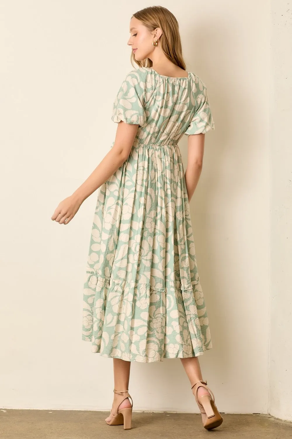 Sage Printed Square Neck Bubble Sleeve Maxi Dress sold by Pinkblush product image thumbnail 3