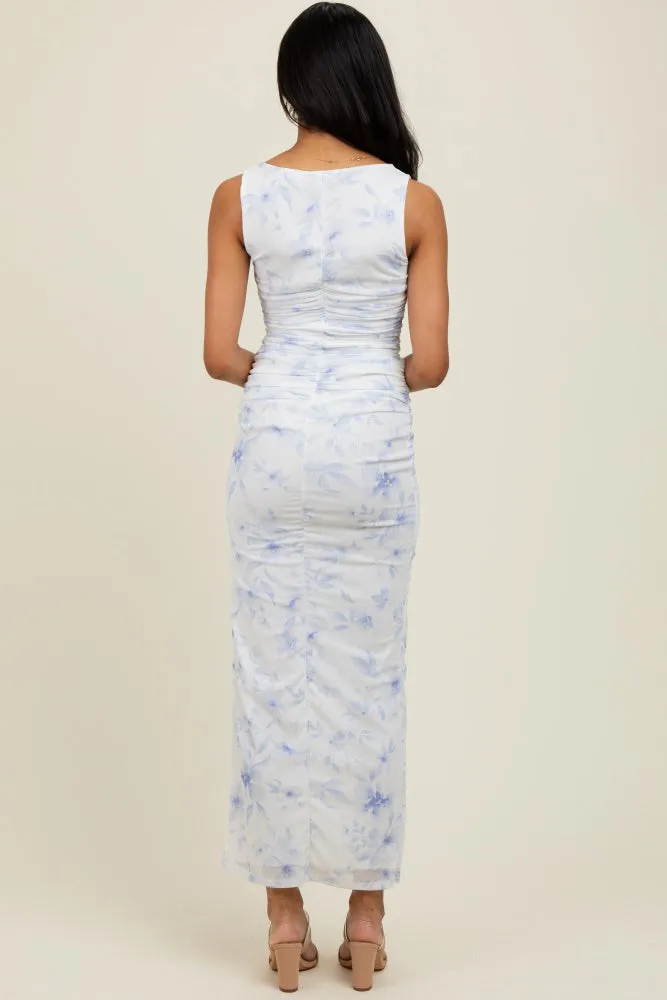 Ivory Floral Ruched Side Slit Midi Dress sold by Pinkblush product image thumbnail 3