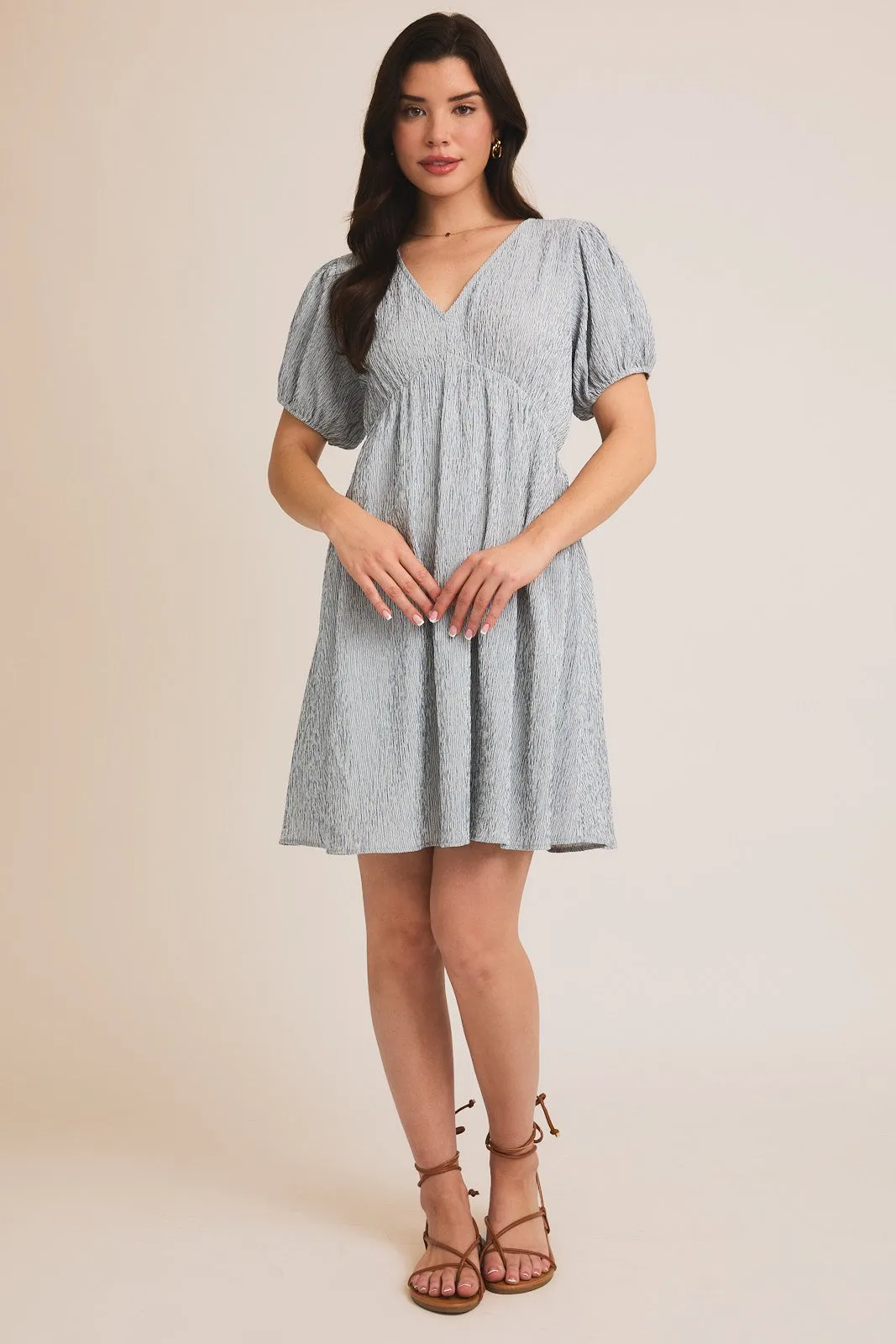 Navy Stripe Back Button Up Cutout Mini Dress sold by Pinkblush product image thumbnail 4