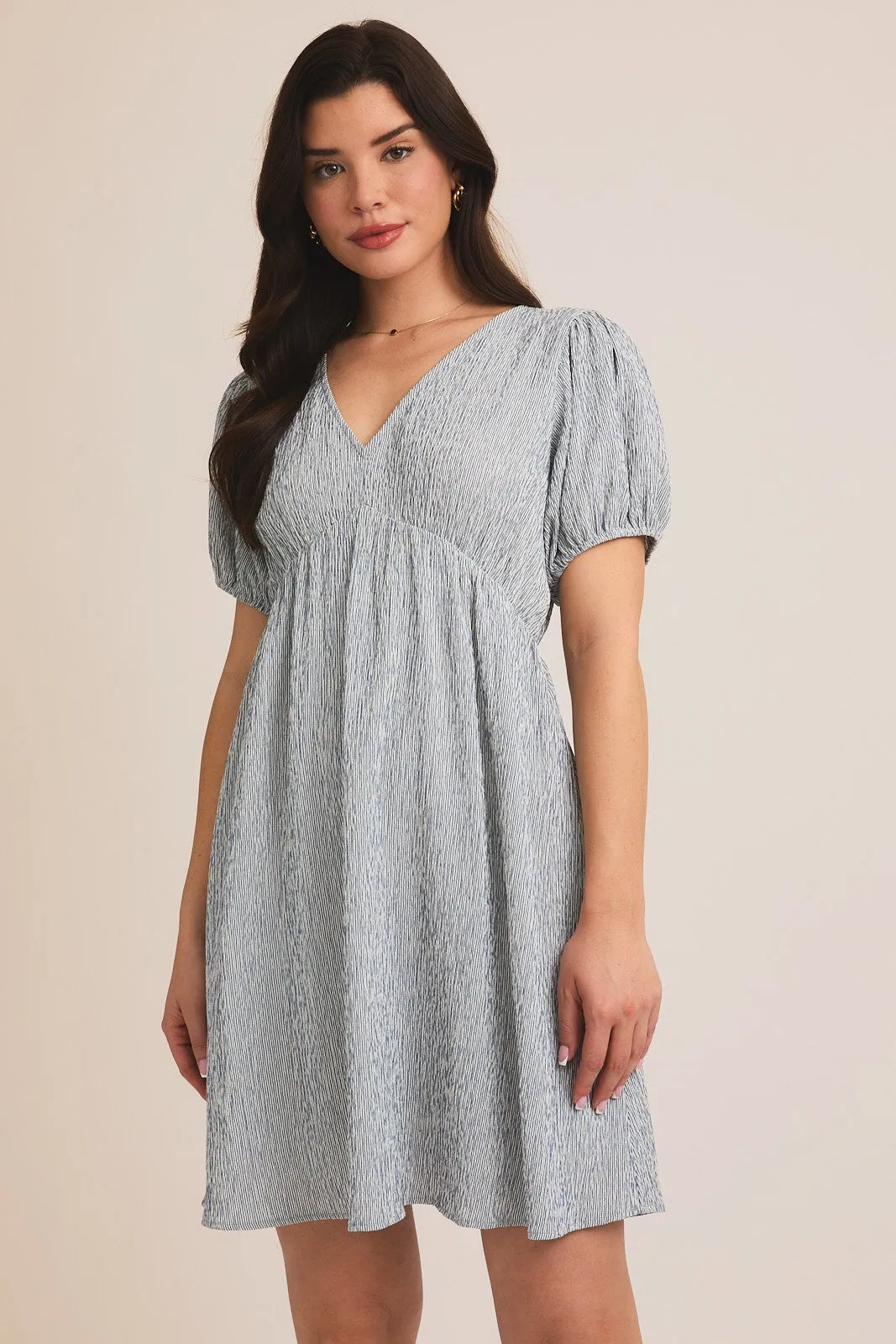 Navy Stripe Back Button Up Cutout Mini Dress sold by Pinkblush