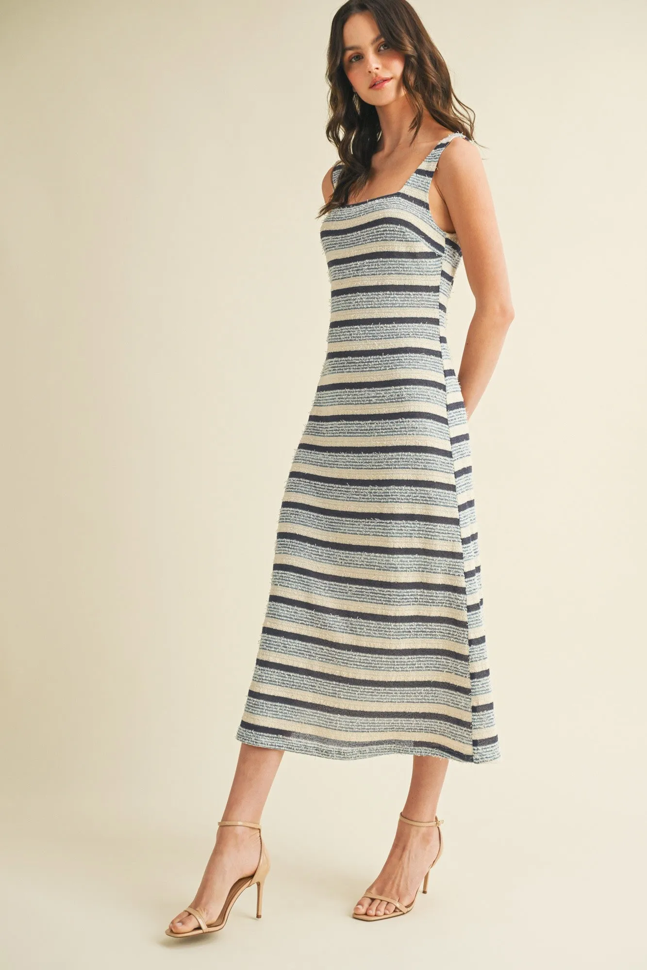 Denim Multi Square Neck Striped Sleeveless Dress sold by Pinkblush product image thumbnail 3
