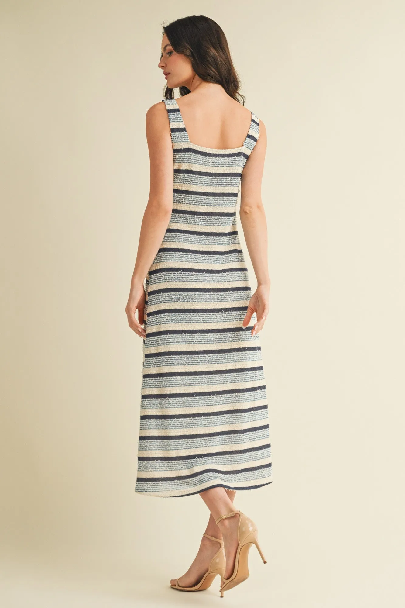 Denim Multi Square Neck Striped Sleeveless Dress sold by Pinkblush product image thumbnail 4