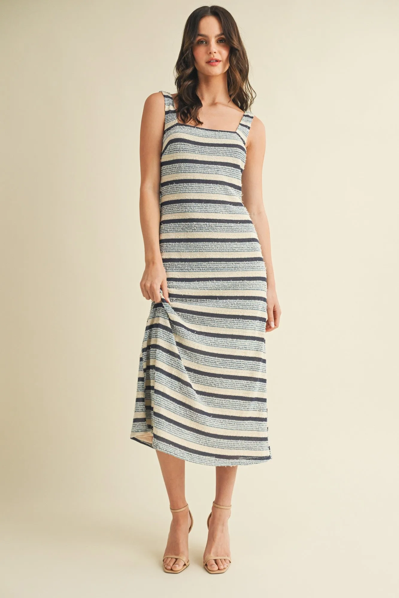 Denim Multi Square Neck Striped Sleeveless Dress sold by Pinkblush