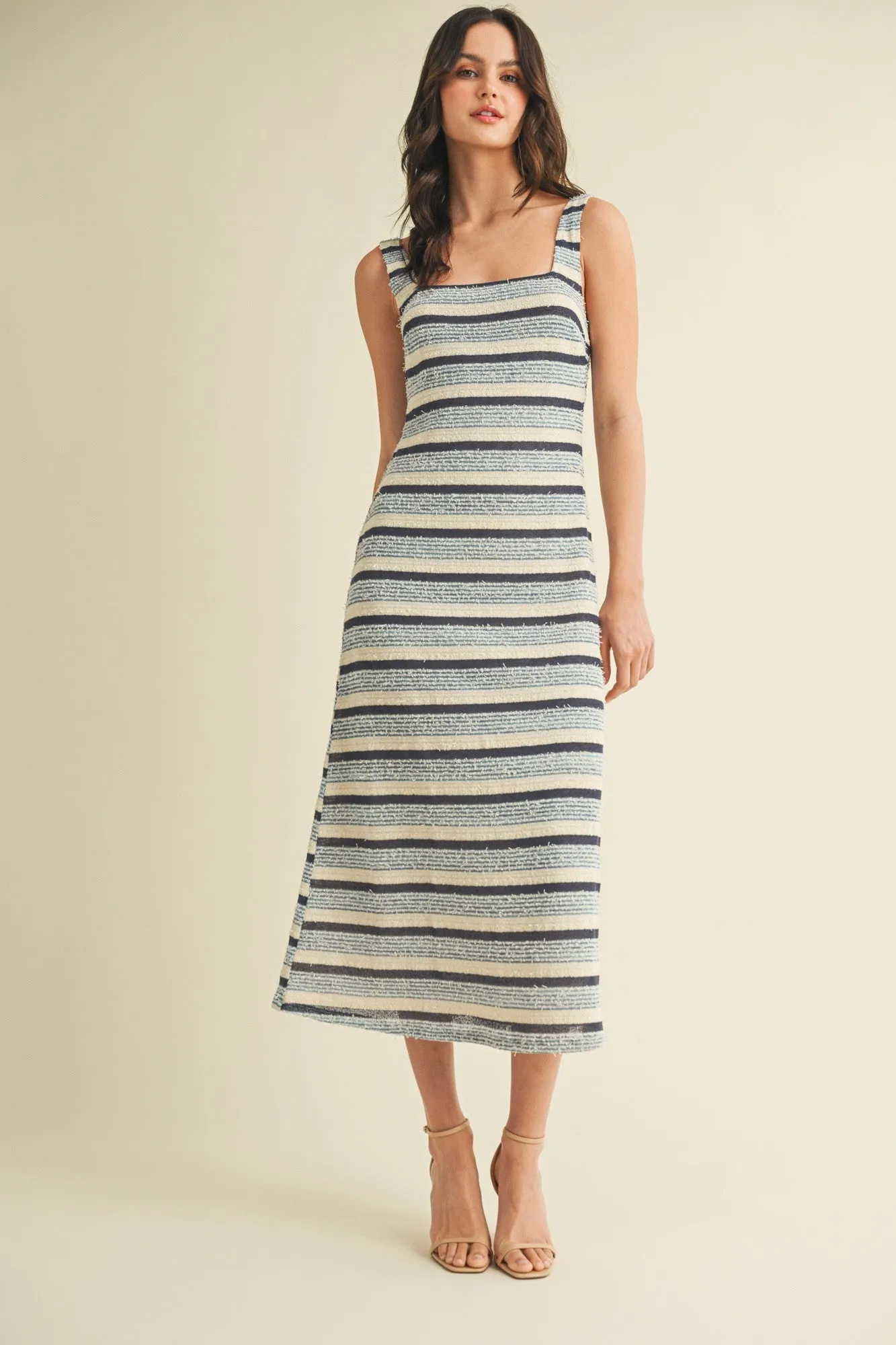 Denim Multi Square Neck Striped Sleeveless Dress sold by Pinkblush product image thumbnail 2