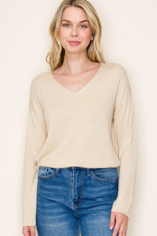 Cream Striped Knit Long Sleeve Top sold by Pinkblush