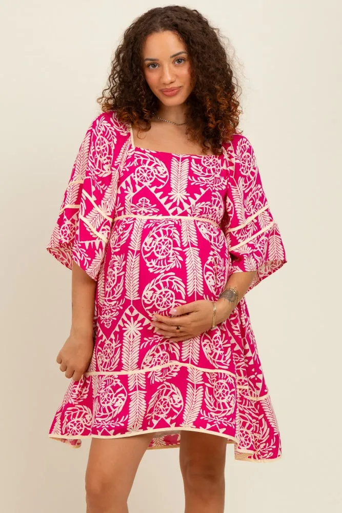 Fuchsia Printed Tie Back Contrast Trim Maternity Dress sold by Pinkblush product image thumbnail 2