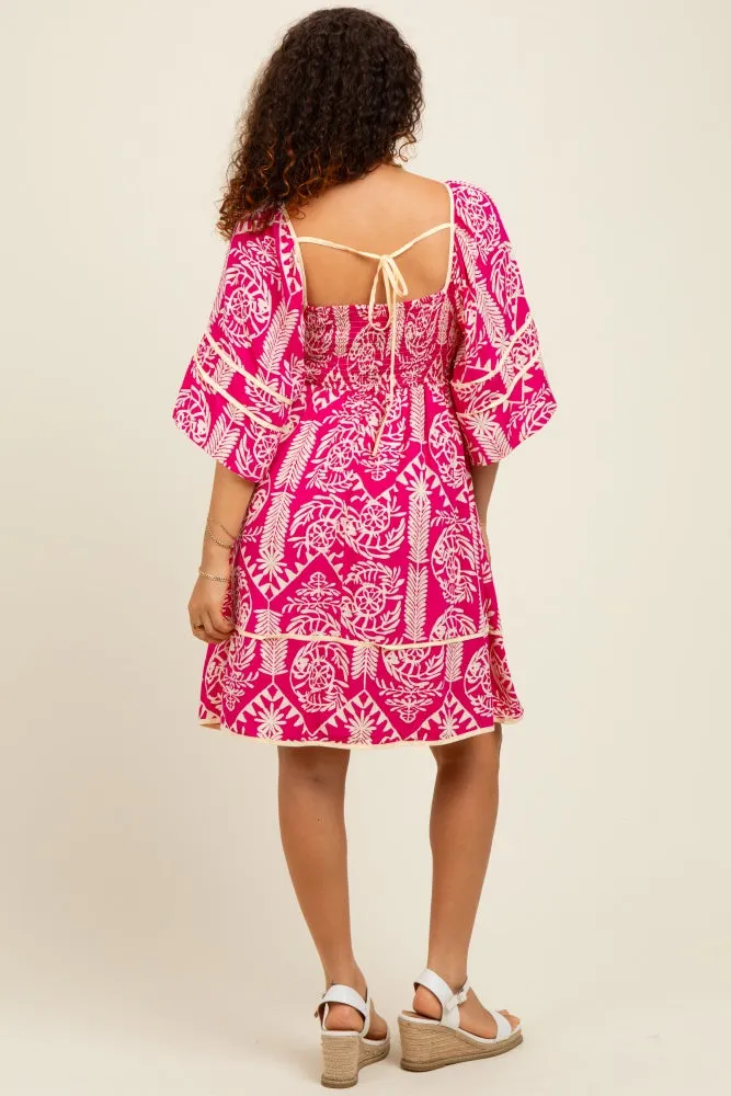 Fuchsia Printed Tie Back Contrast Trim Maternity Dress sold by Pinkblush product image thumbnail 3