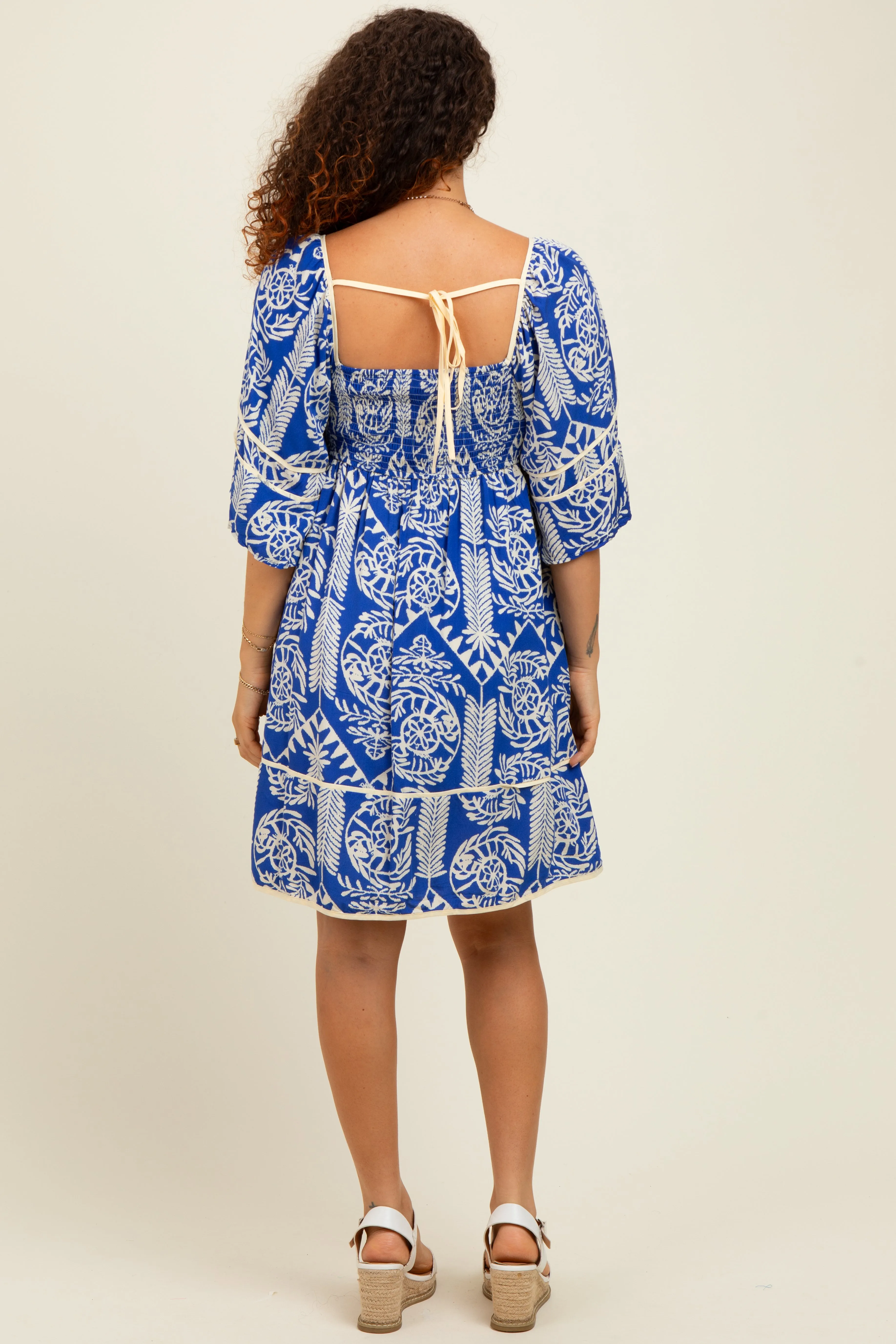 Royal Blue Printed Tie Back Contrast Trim Maternity Dress sold by Pinkblush product image thumbnail 3