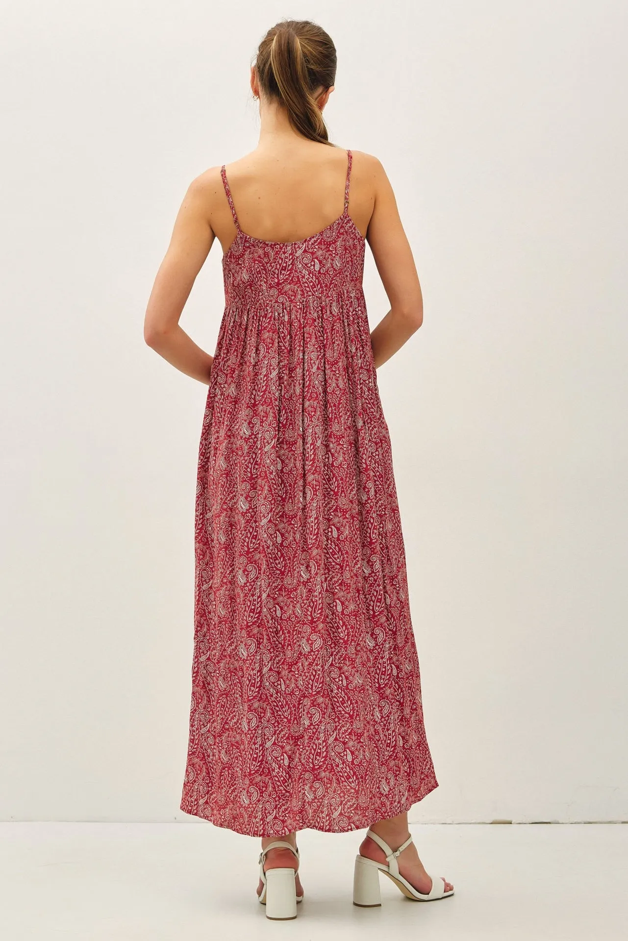 Rust Paisley Print Sleeveless Side Slit Maxi Dress sold by Pinkblush product image thumbnail 3