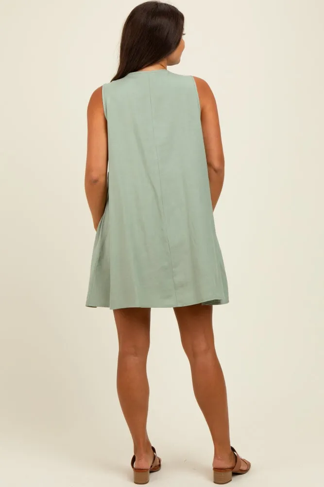 Light Olive Pleated Front Tie Linen Blend Maternity Dress sold by Pinkblush product image thumbnail 3
