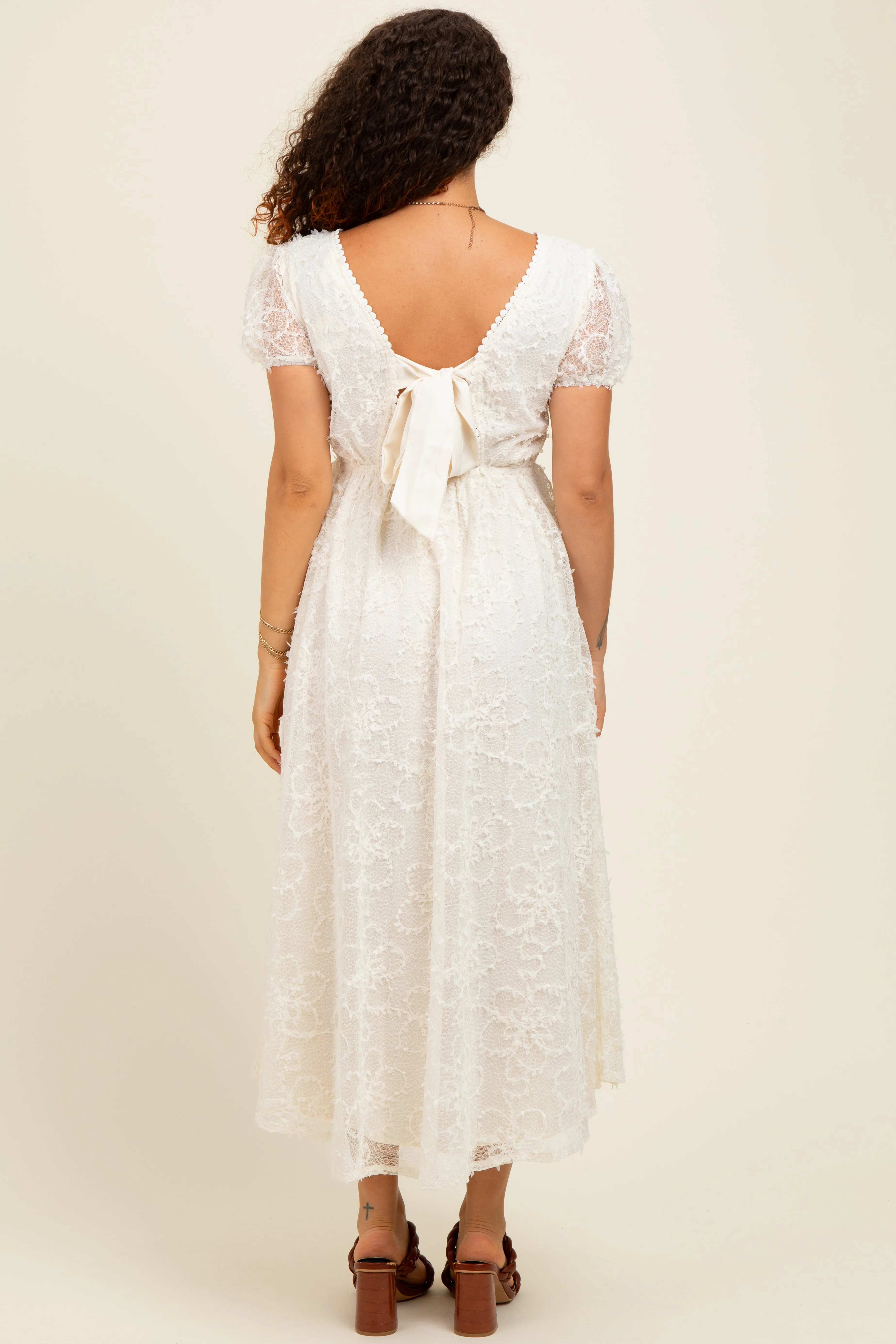Cream Embroidered Lace Cutout Maternity Midi Dress sold by Pinkblush product image thumbnail 3