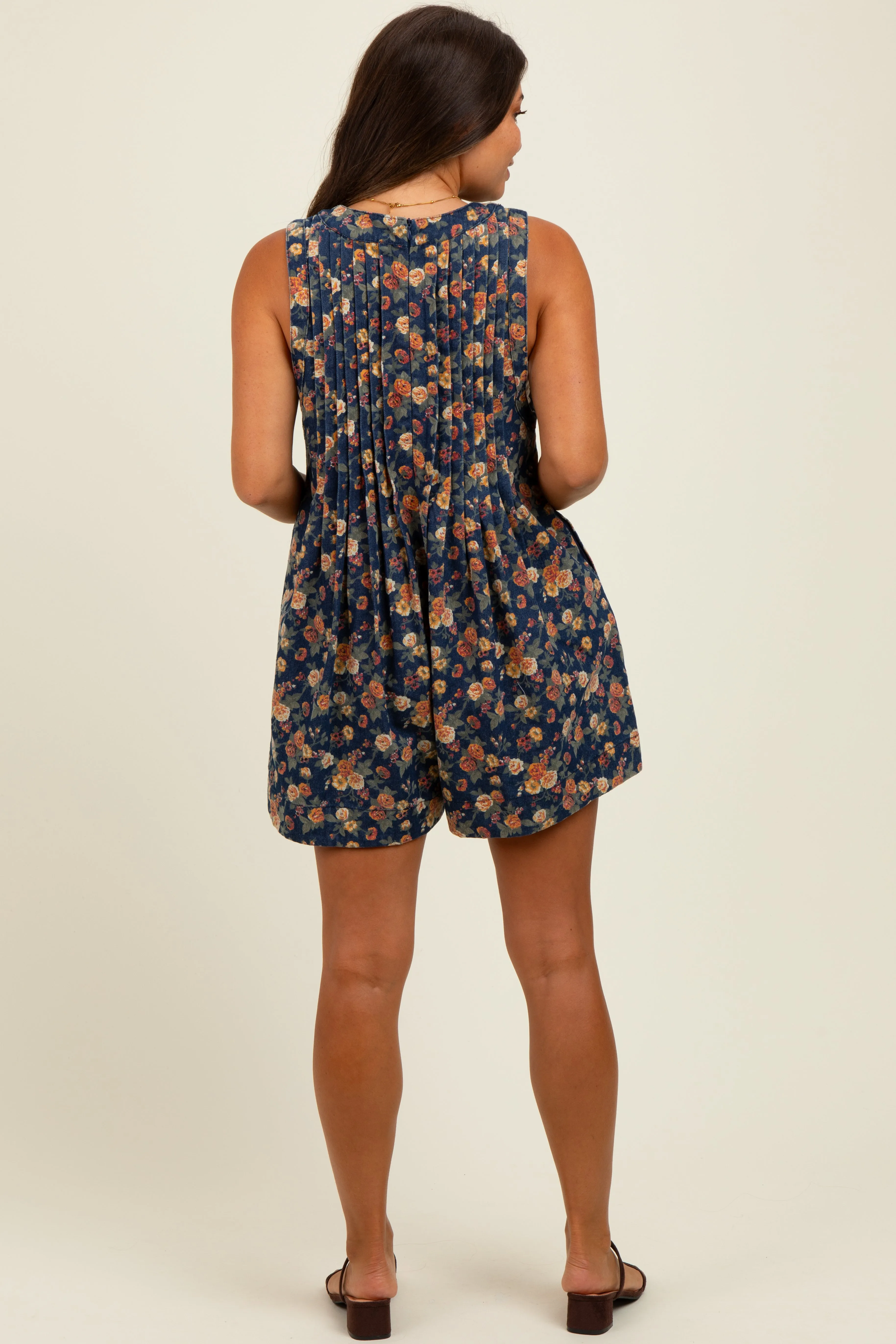 Navy Floral Denim Front Tie Maternity Romper sold by Pinkblush product image thumbnail 3