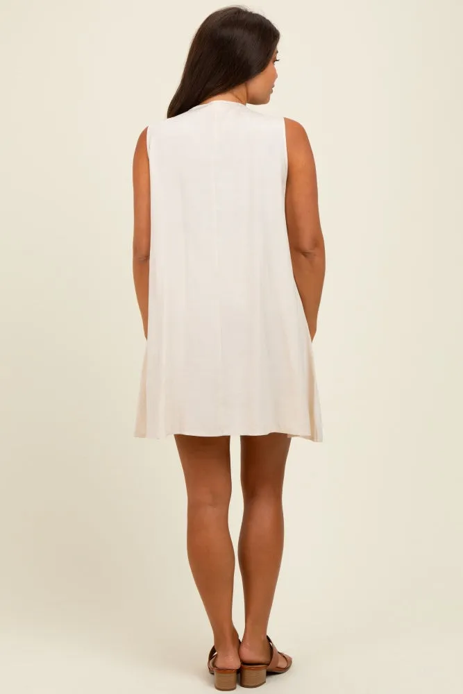 Cream Pleated Front Tie Linen Blend Maternity Dress sold by Pinkblush product image thumbnail 4