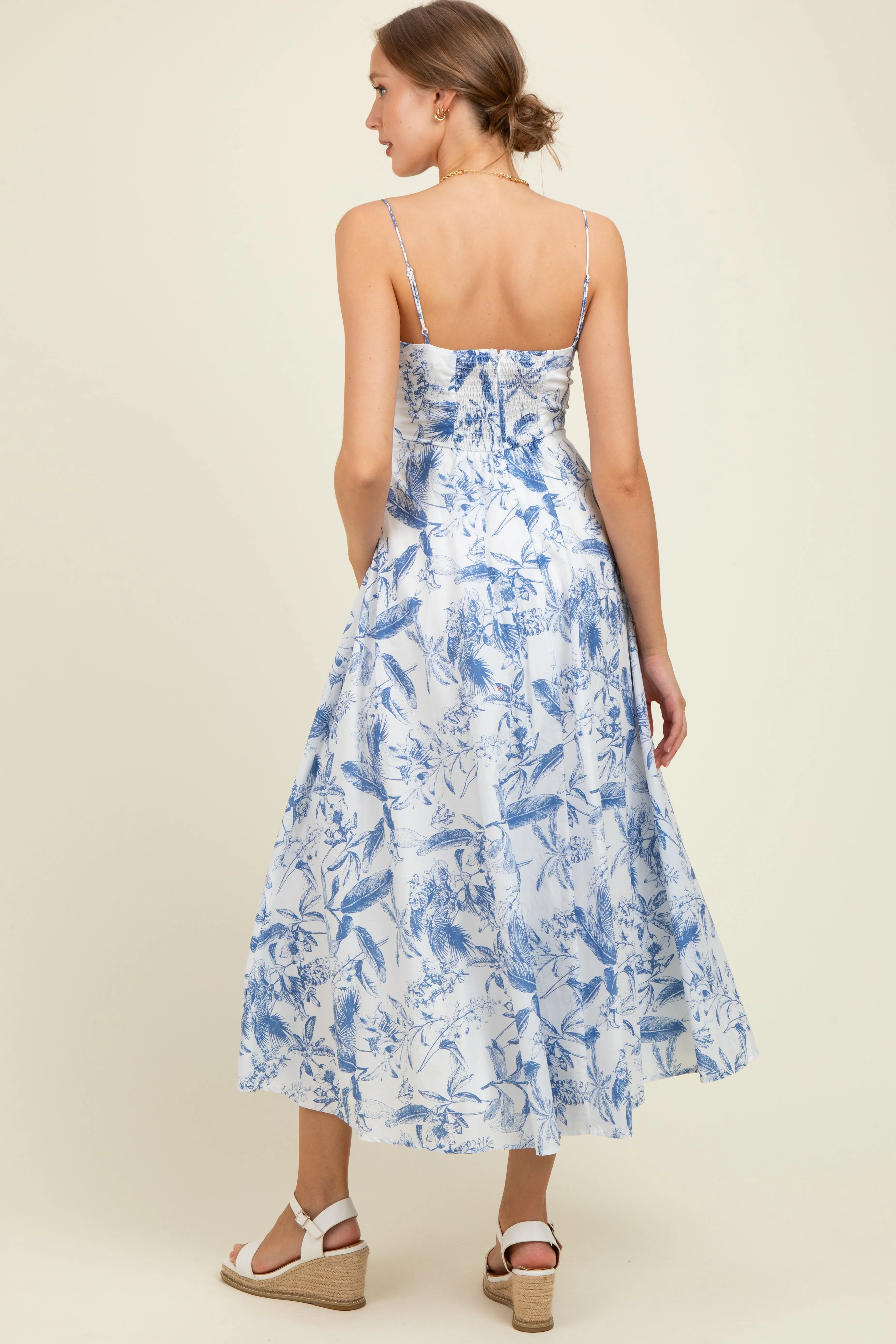 Blue Spaghetti Strap Printed A-Line Maternity Midi Dress sold by Pinkblush product image thumbnail 3