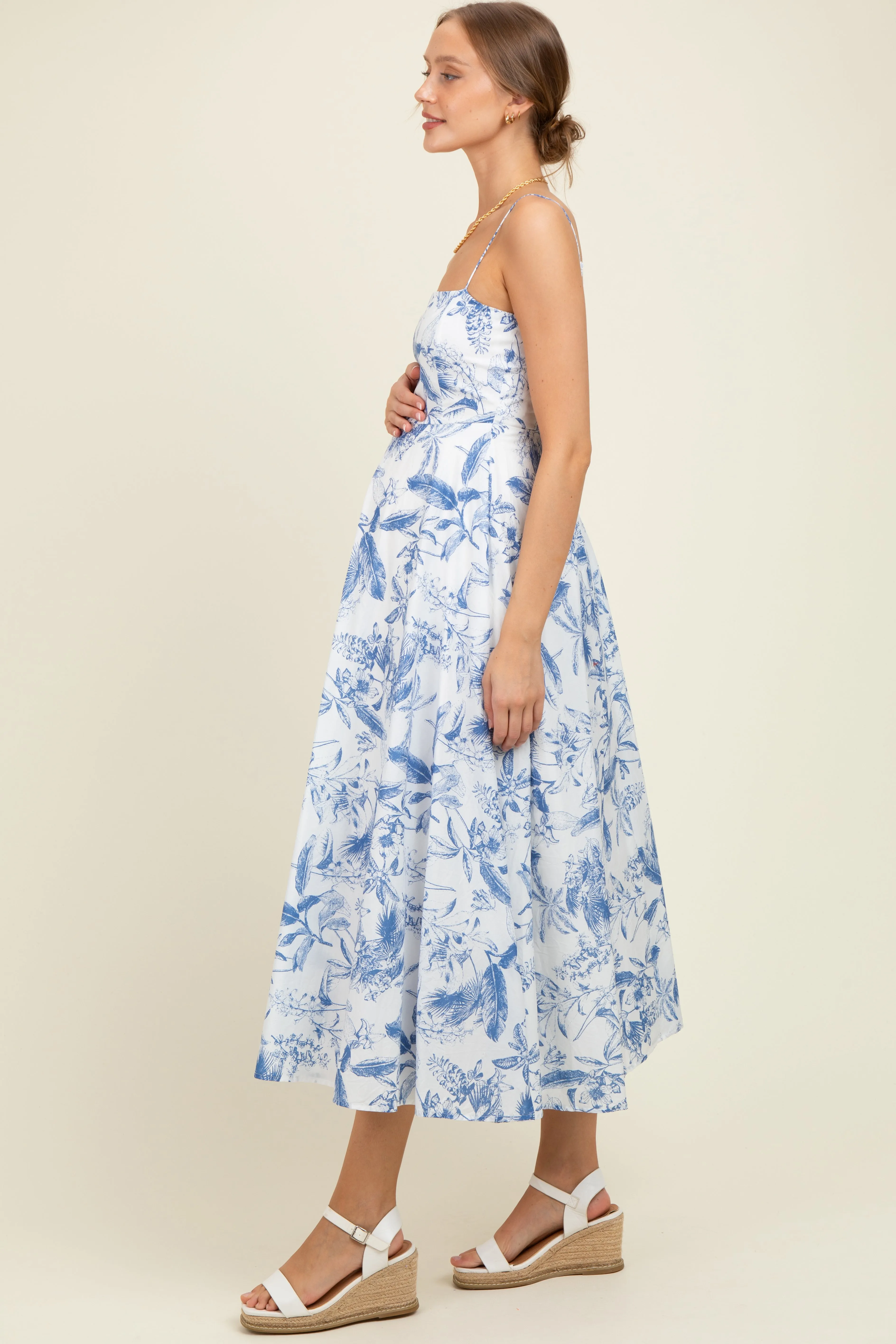 Blue Spaghetti Strap Printed A-Line Maternity Midi Dress sold by Pinkblush product image thumbnail 2