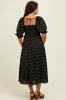 Black Floral Smocked Puff Sleeve Maternity Midi Dress sold by Pinkblush