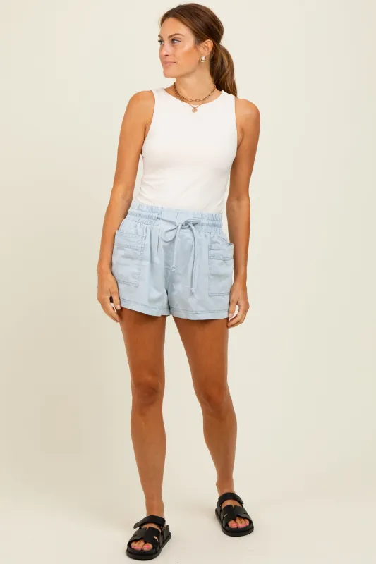 Light Blue Chambray Drawstring Front Pocket Shorts sold by Pinkblush