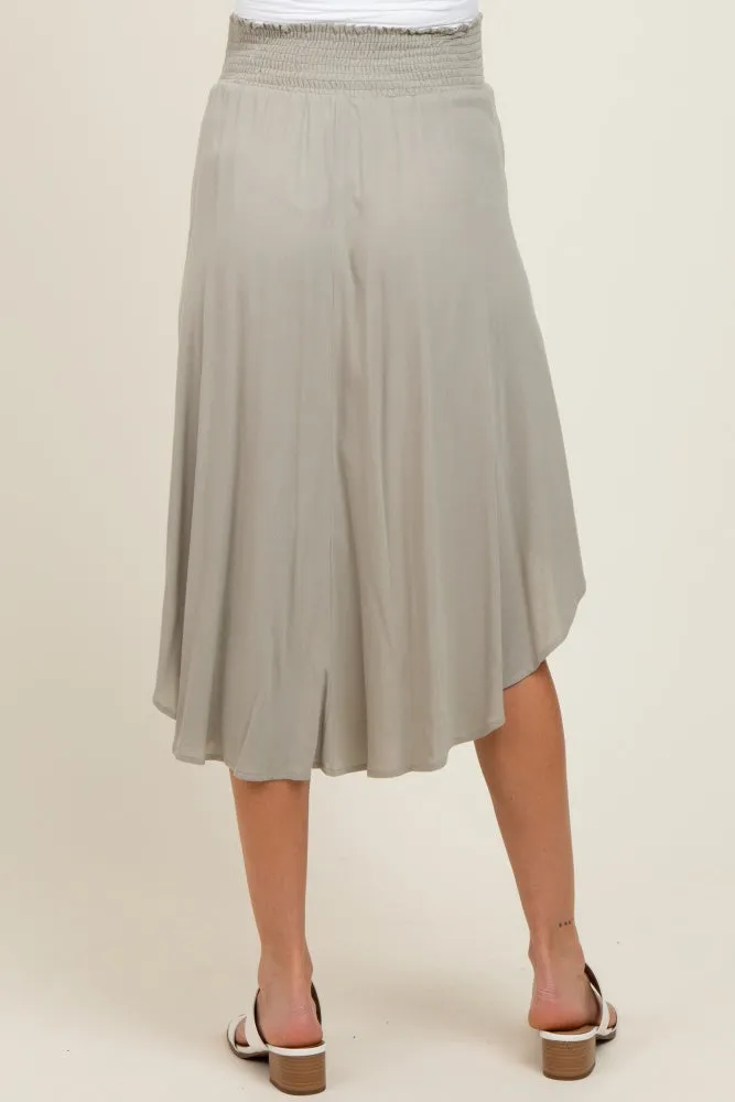 Light Olive Smocked Waist Rounded Hem Maternity Midi Skirt sold by Pinkblush product image thumbnail 5