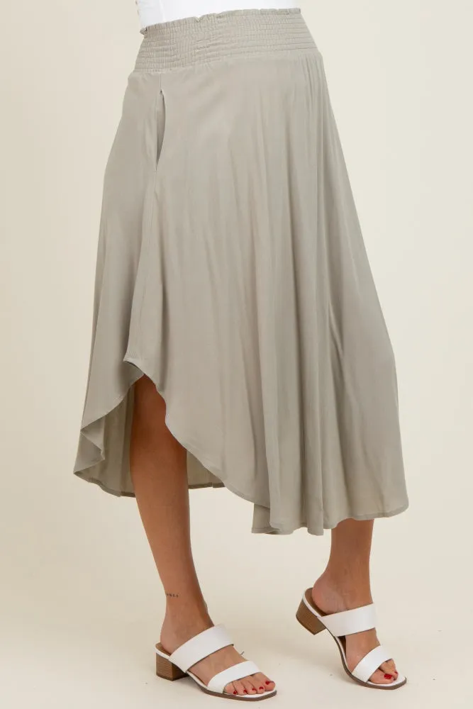 Light Olive Smocked Waist Rounded Hem Maternity Midi Skirt sold by Pinkblush product image thumbnail 4