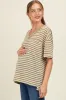 Olive Striped Oversized V-Neck Front Pocket Maternity T-Shirt sold by Pinkblush