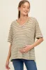 Olive Striped Oversized V-Neck Front Pocket Maternity T-Shirt sold by Pinkblush