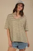 Olive Striped Oversized V-Neck Front Pocket Maternity T-Shirt sold by Pinkblush