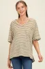 Olive Striped Oversized V-Neck Front Pocket Maternity T-Shirt sold by Pinkblush