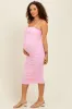Light Pink Ruched Mesh Sleeveless Maternity Midi Dress sold by Pinkblush