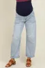 Light Blue Rolled Cuff Barrel Leg Maternity Jeans sold by Pinkblush