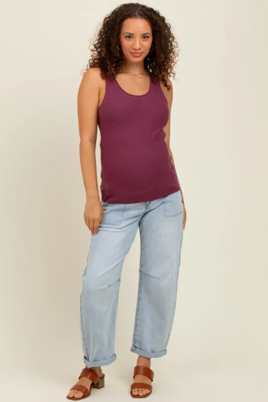 Light Blue Rolled Cuff Barrel Leg Maternity Jeans sold by Pinkblush