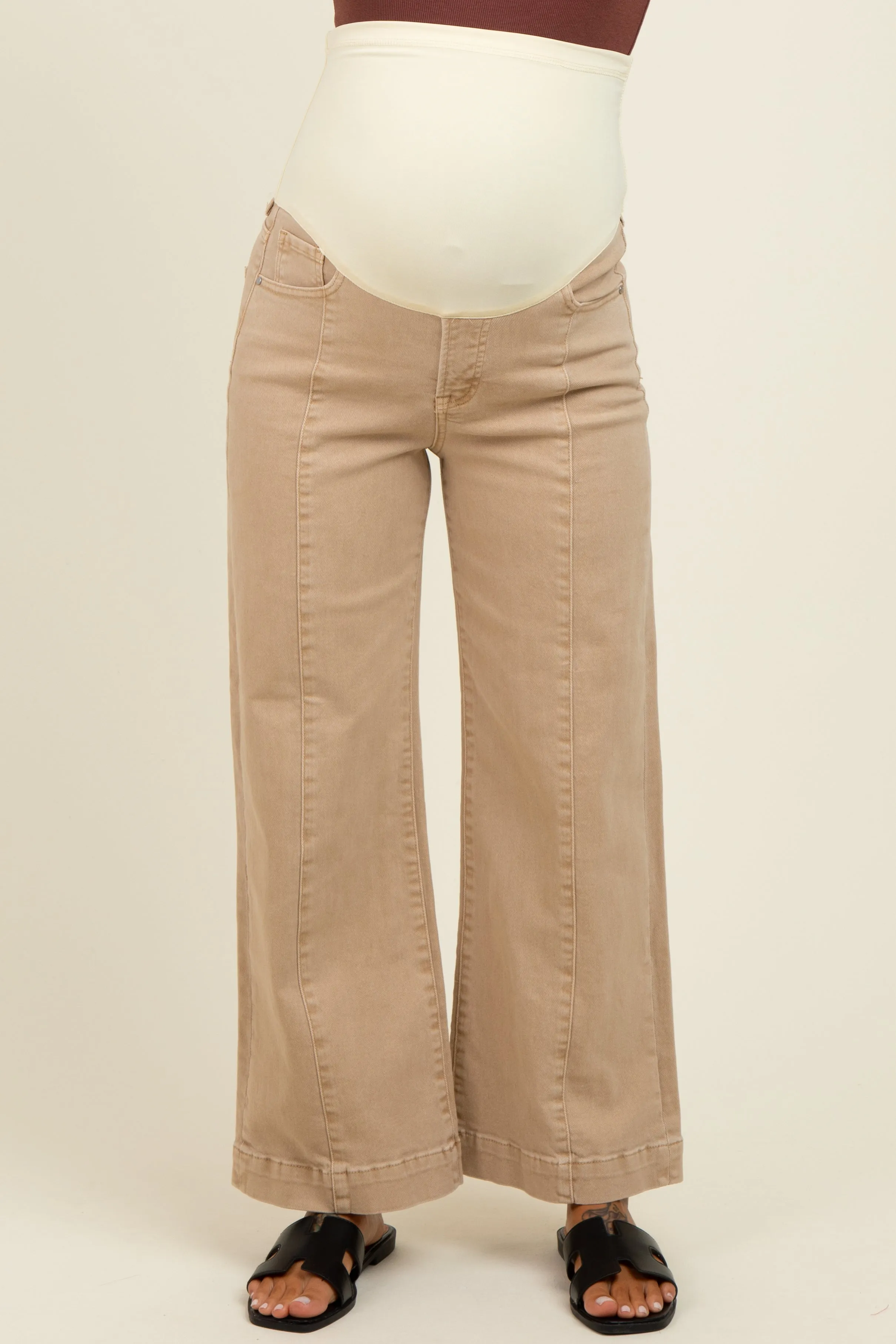 Camel Front Seam Wide Leg Maternity Jeans sold by Pinkblush product image thumbnail 2