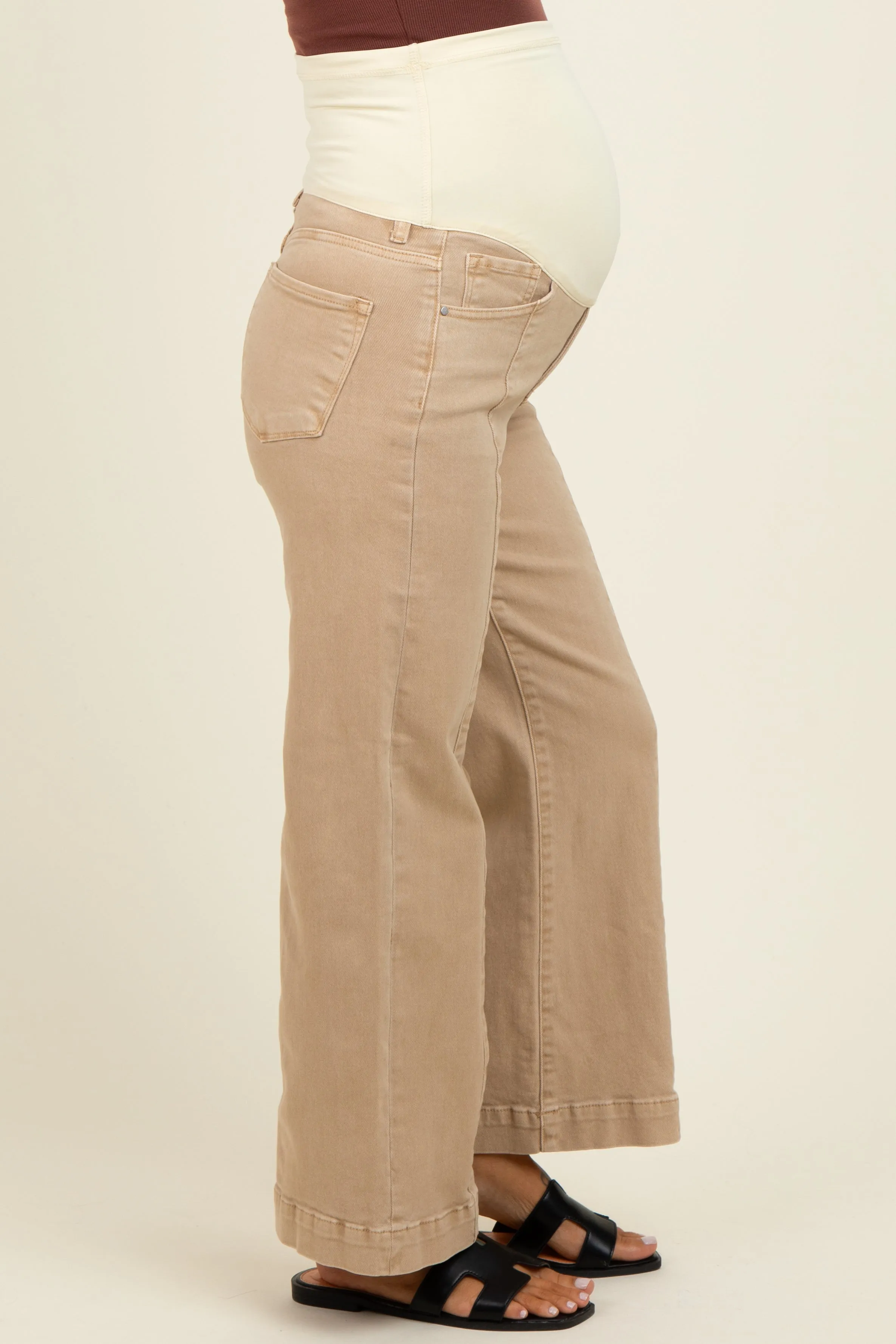 Camel Front Seam Wide Leg Maternity Jeans sold by Pinkblush product image thumbnail 3