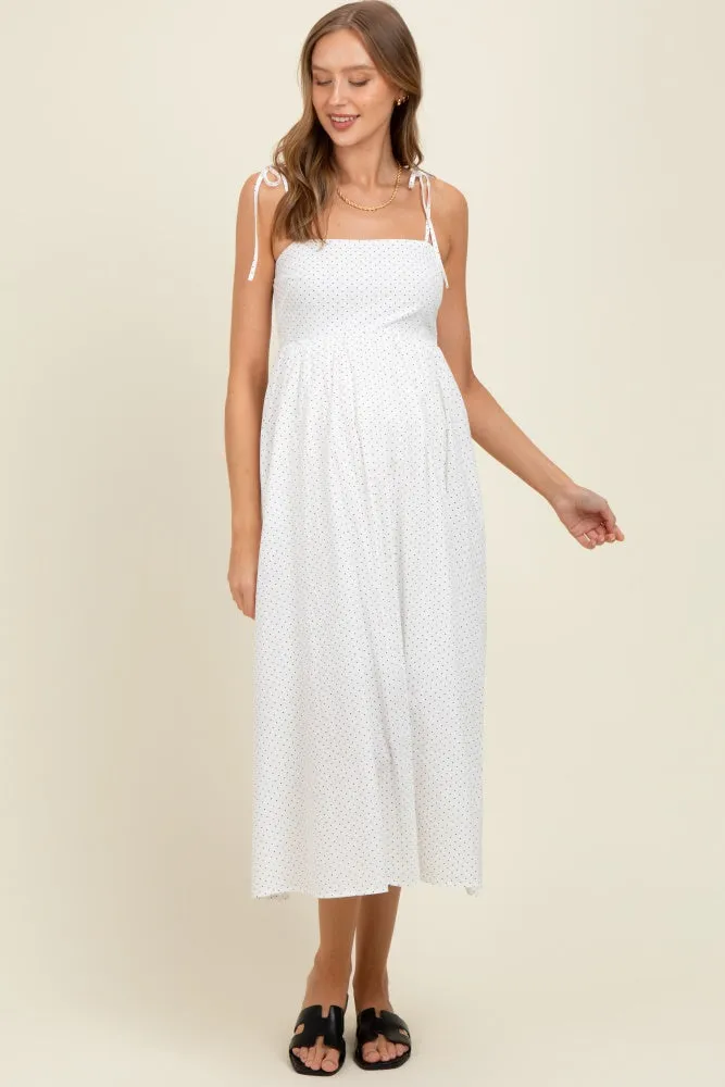 Ivory Polka Dot Shoulder Tie Maternity Midi Dress sold by Pinkblush product image thumbnail 2