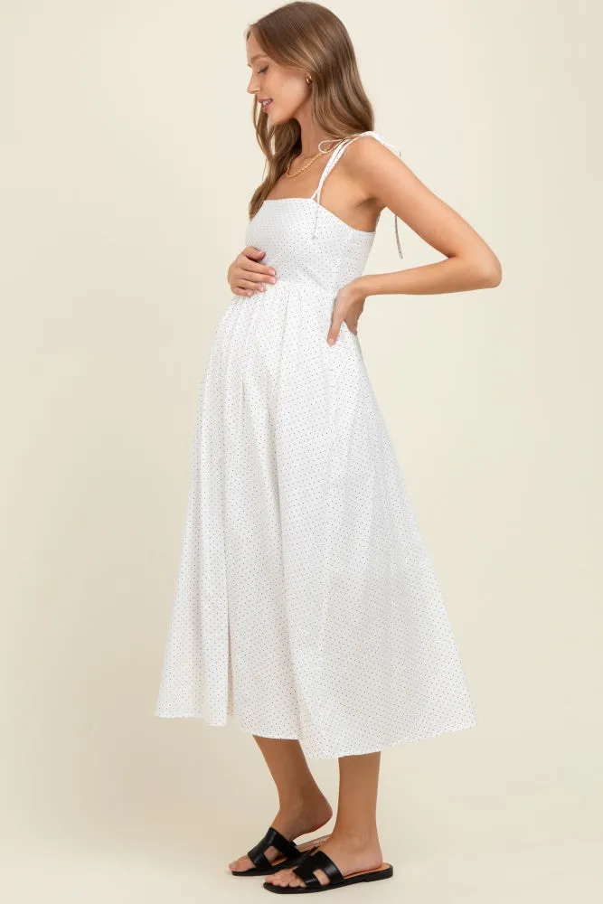 Ivory Polka Dot Shoulder Tie Maternity Midi Dress sold by Pinkblush product image thumbnail 3