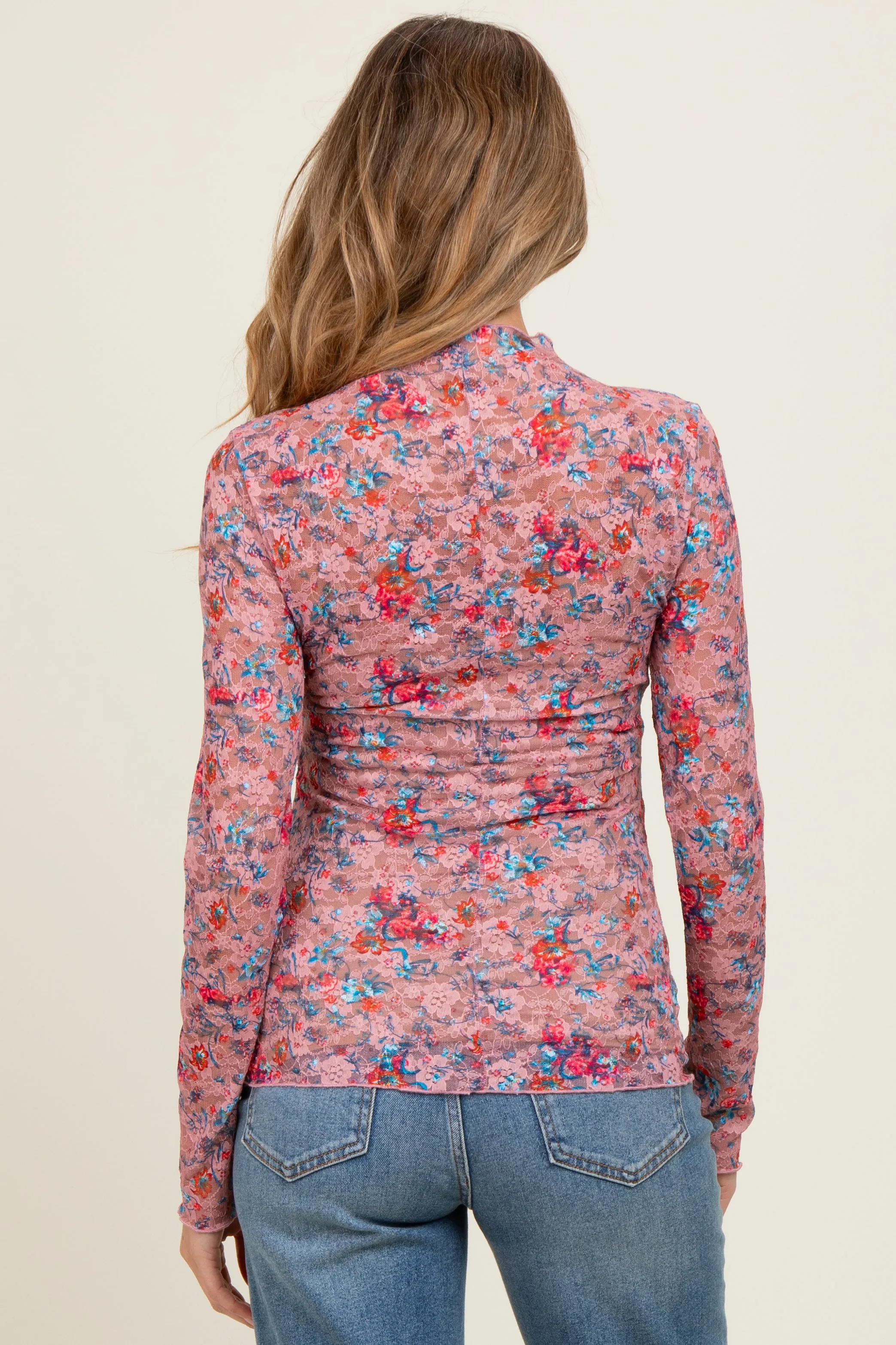 Mauve Floral Lace Long Sleeve Maternity Top sold by Pinkblush product image thumbnail 3