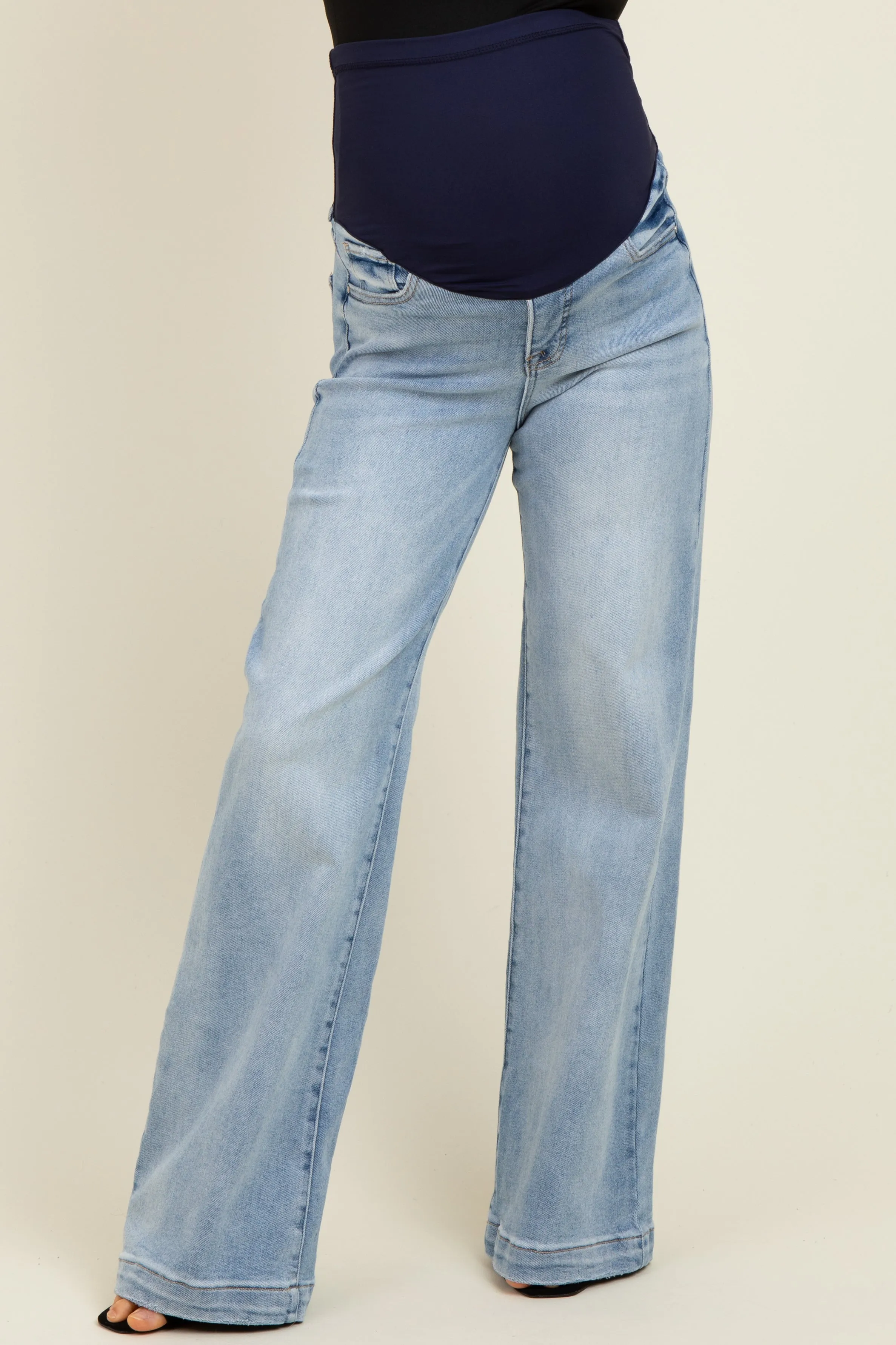 Light Blue Vintage Wash Wide Leg Maternity Jeans sold by Pinkblush product image thumbnail 3
