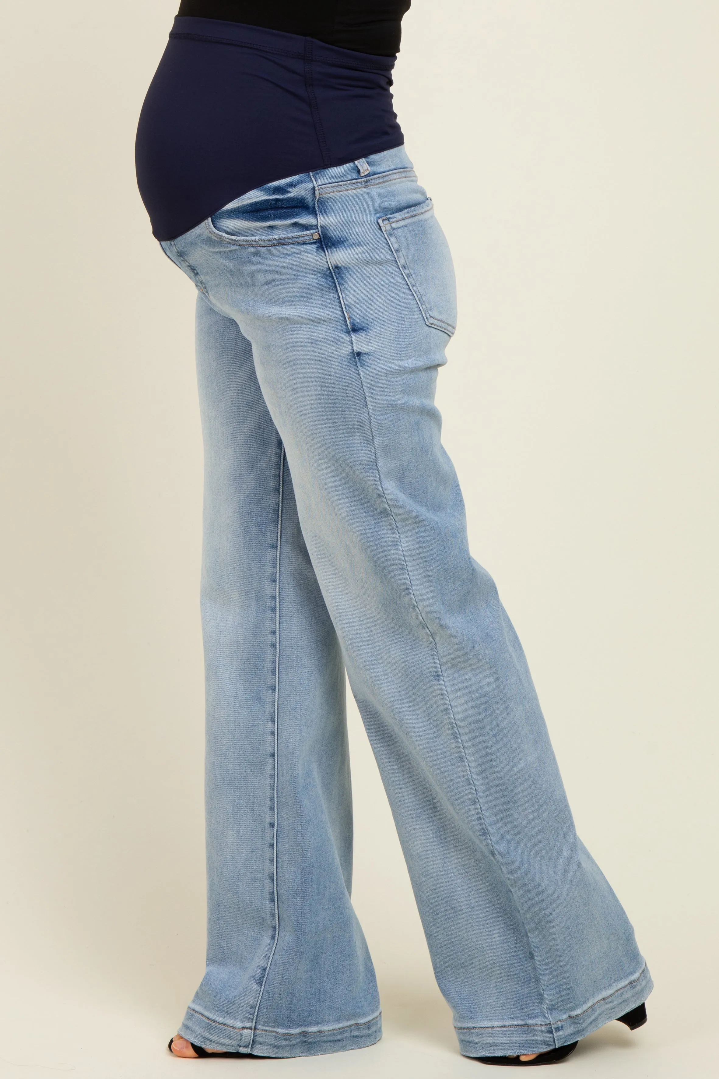 Light Blue Vintage Wash Wide Leg Maternity Jeans sold by Pinkblush product image thumbnail 4