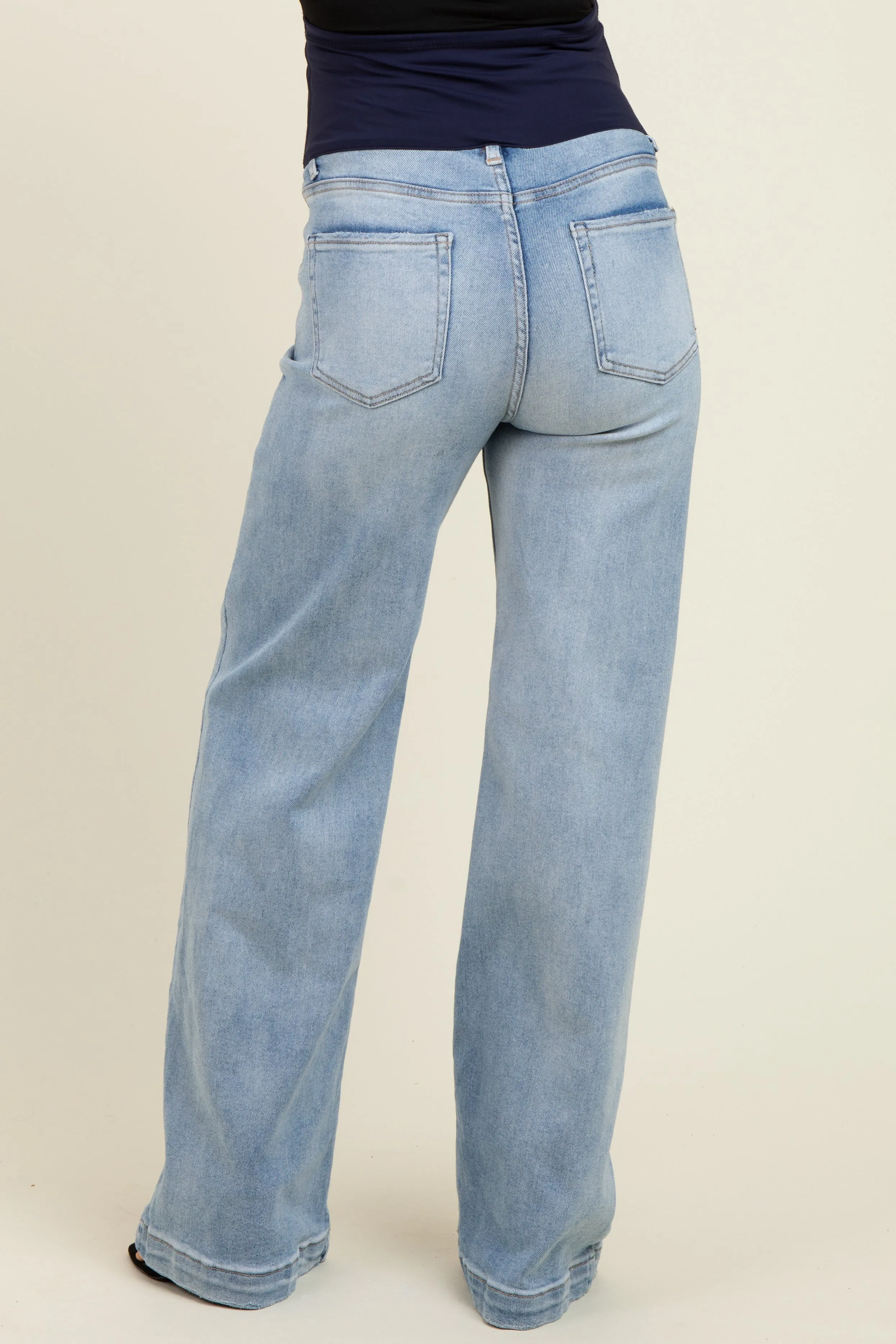 Light Blue Vintage Wash Wide Leg Maternity Jeans sold by Pinkblush product image thumbnail 5