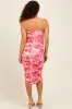 Fuchsia Floral Mesh Ruched Maternity Midi Dress sold by Pinkblush