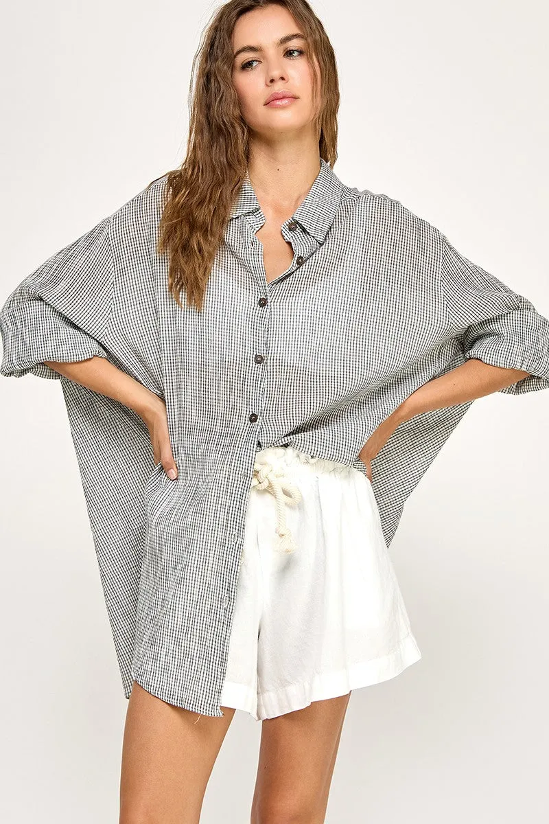 Black Checker Plaid Oversized Button Down Shirt sold by Pinkblush product image thumbnail 2