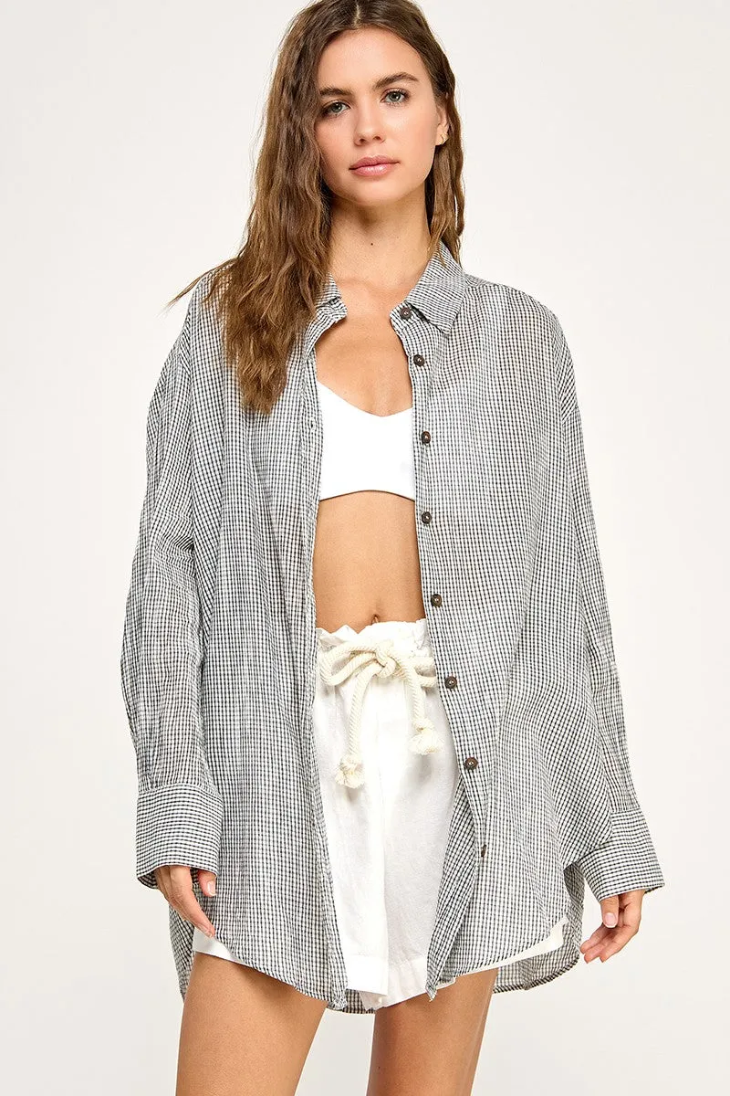 Black Checker Plaid Oversized Button Down Shirt sold by Pinkblush product image thumbnail 3