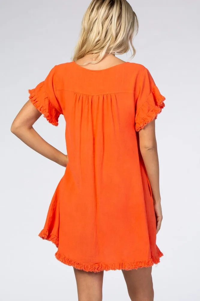 Coral Fringe Linen Dress sold by Pinkblush product image thumbnail 3