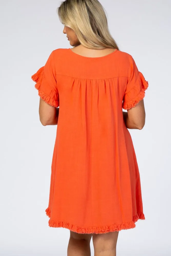 Coral Fringe Linen Maternity Dress sold by Pinkblush product image thumbnail 3