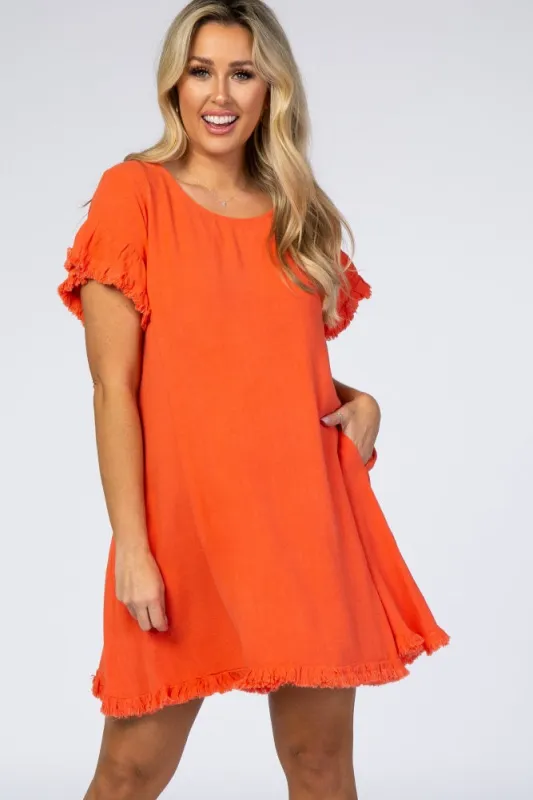 Coral Fringe Linen Maternity Dress sold by Pinkblush