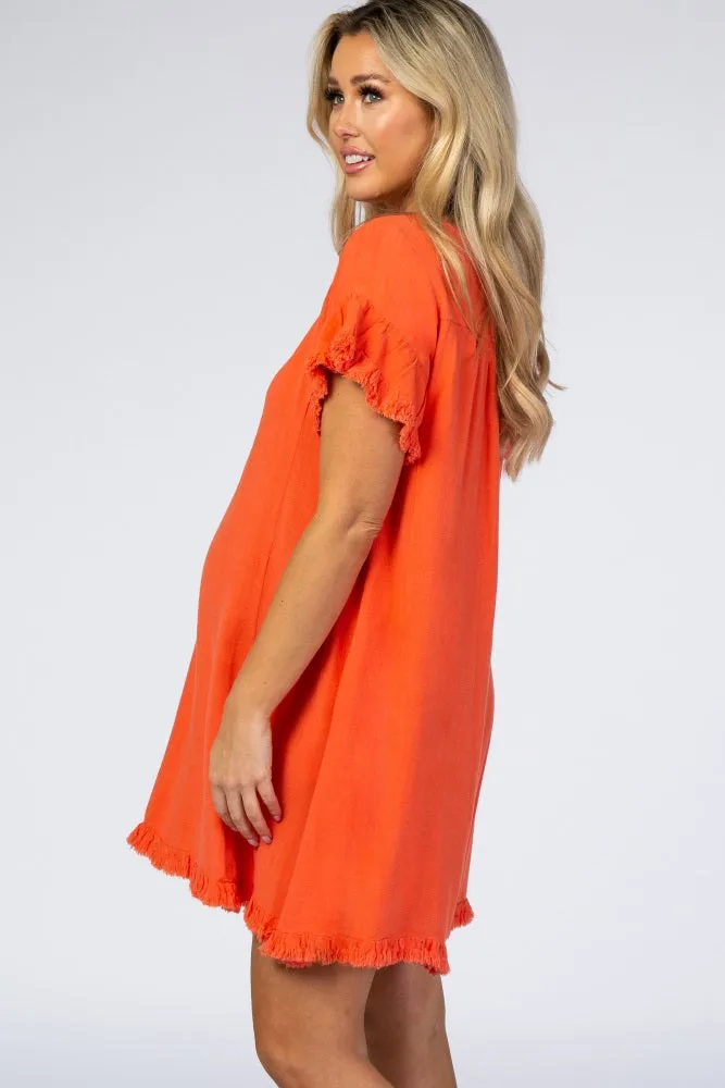 Coral Fringe Linen Maternity Dress sold by Pinkblush product image thumbnail 2