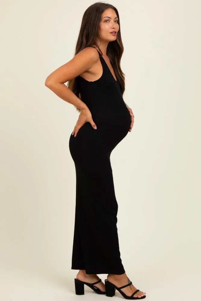 Black Scoop Neck Sleeveless Rayon Rib Maternity Maxi Knit Dress sold by Pinkblush product image thumbnail 3