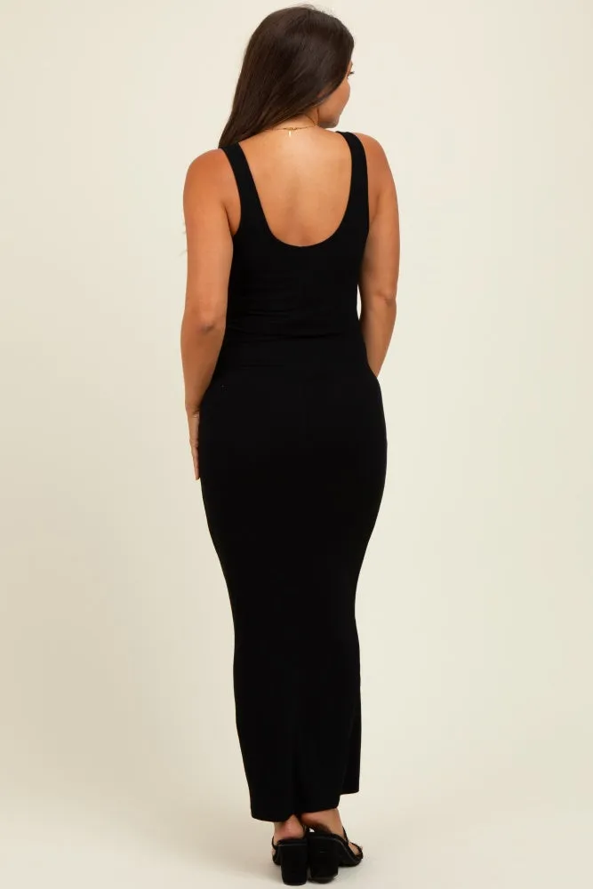 Black Scoop Neck Sleeveless Rayon Rib Maternity Maxi Knit Dress sold by Pinkblush product image thumbnail 4