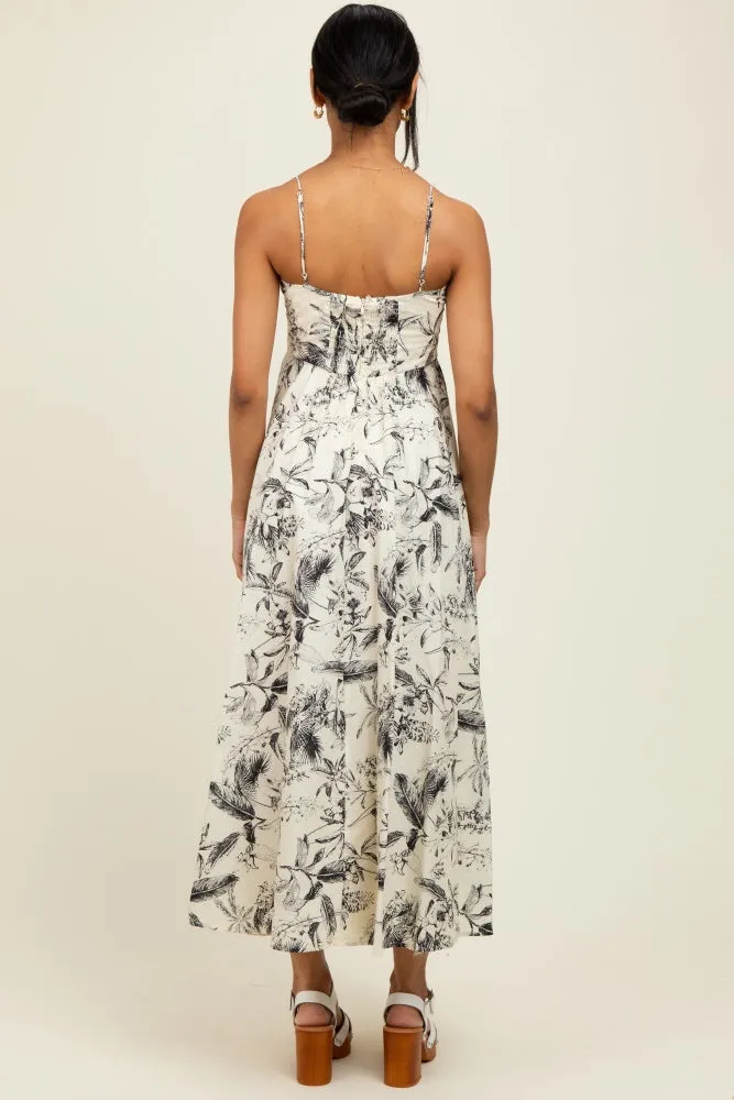 Cream Spaghetti Strap Printed A-Line Midi Dress sold by Pinkblush product image thumbnail 3